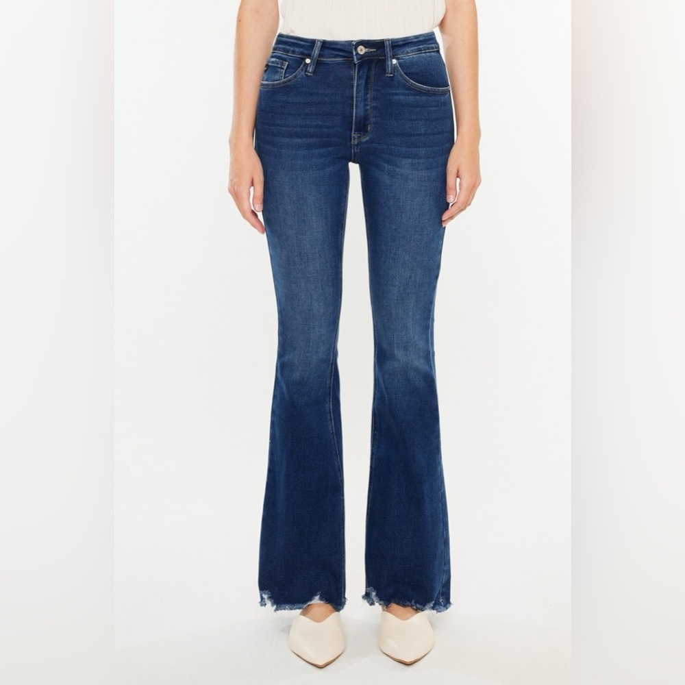 🔥SOLD OUT- Kancan Cat's Whiskers Raw Hem Flare Jeans